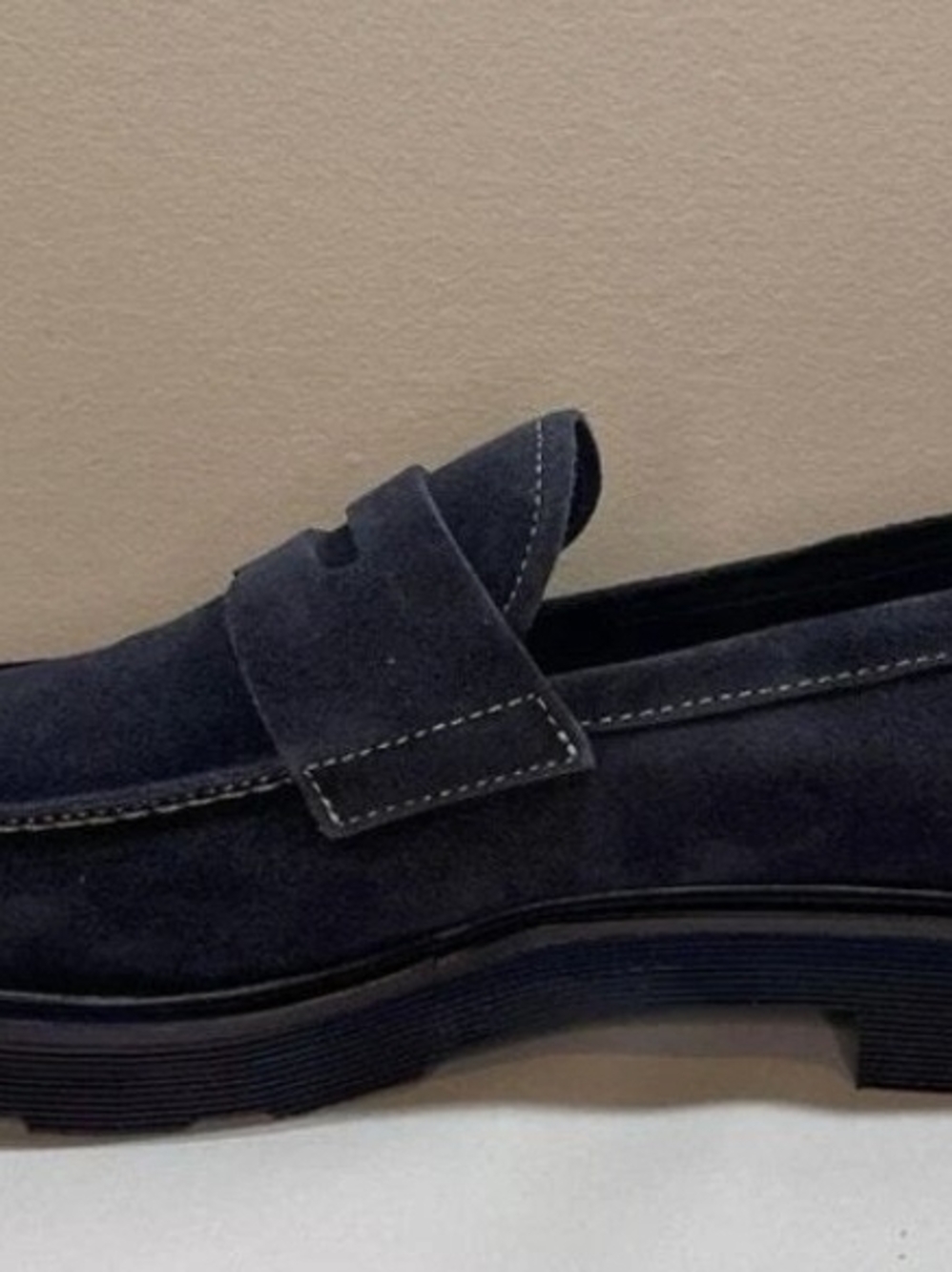 Good Man Brand Men's Suede Penny Loafers in Navy - Picture 2 of 4